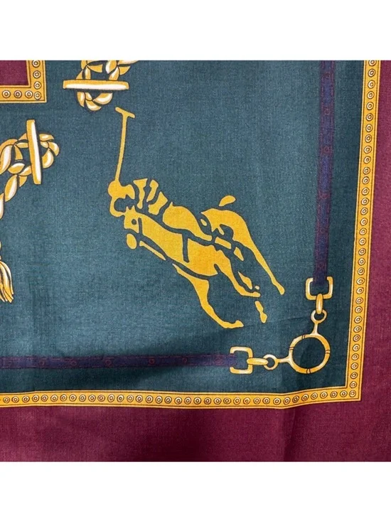 POLO Ralph Lauren LAUREN Uni Crest Equestrian vintage large square Scarf Japan - Picture 8 of 11